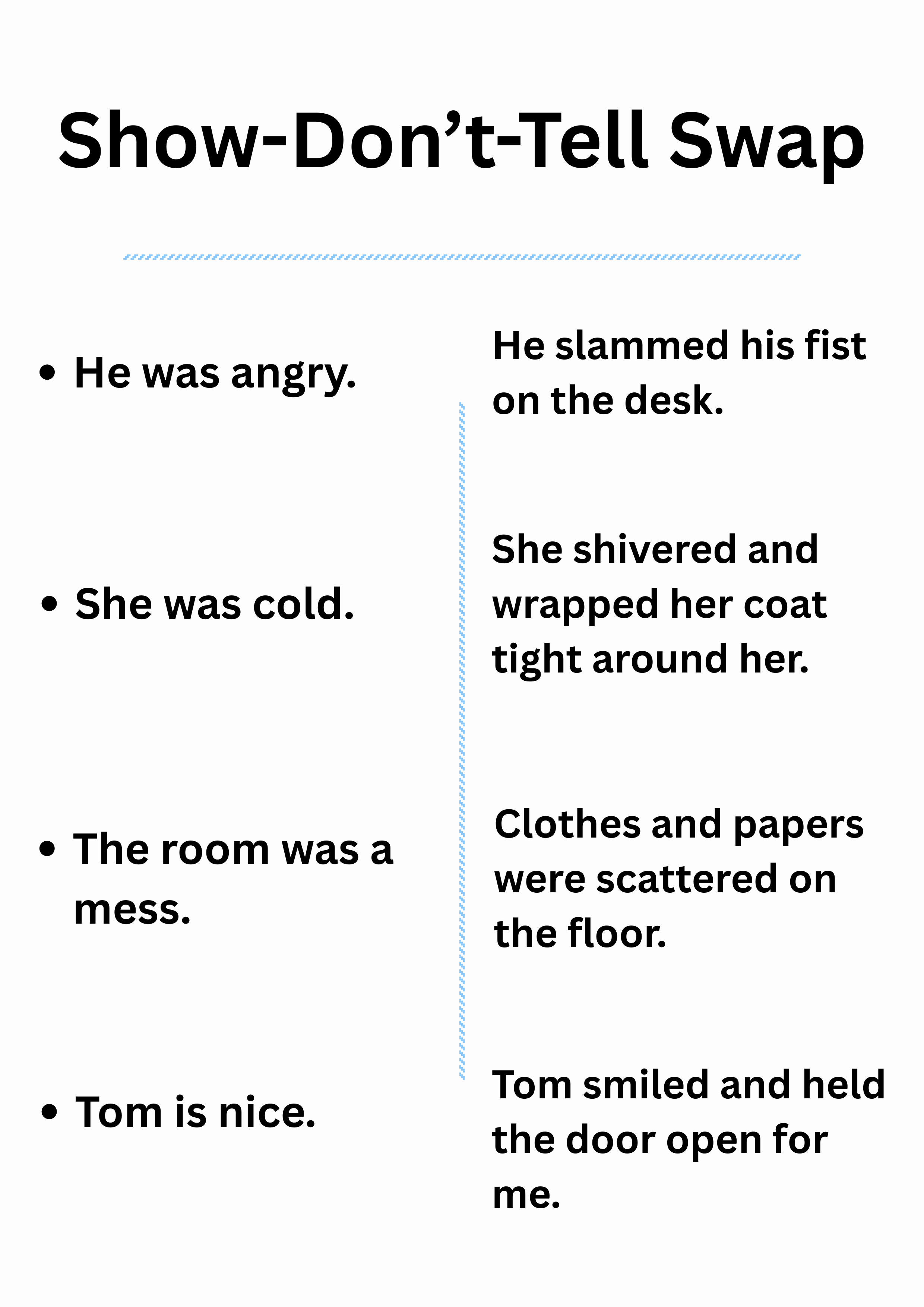 show dont tell swap ideas