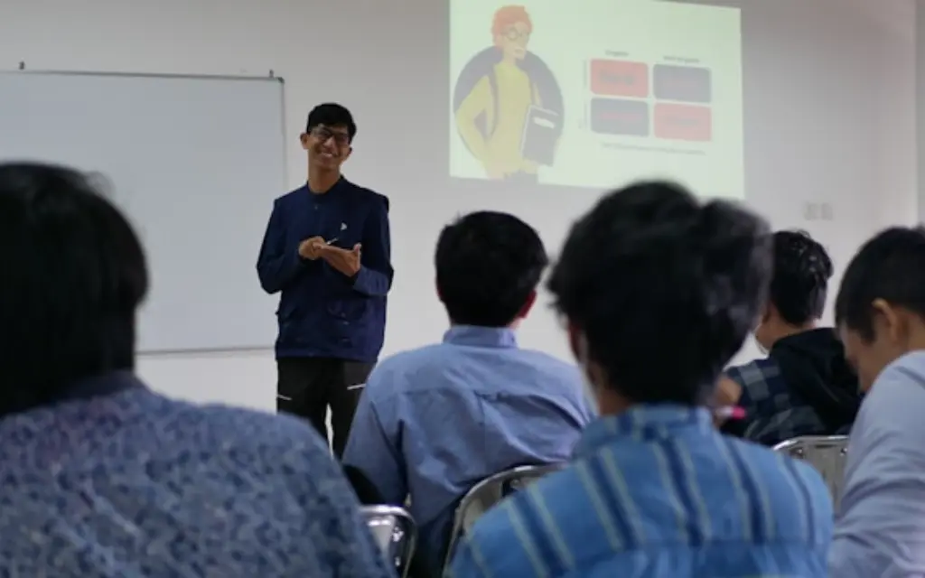 English tutor with students in class