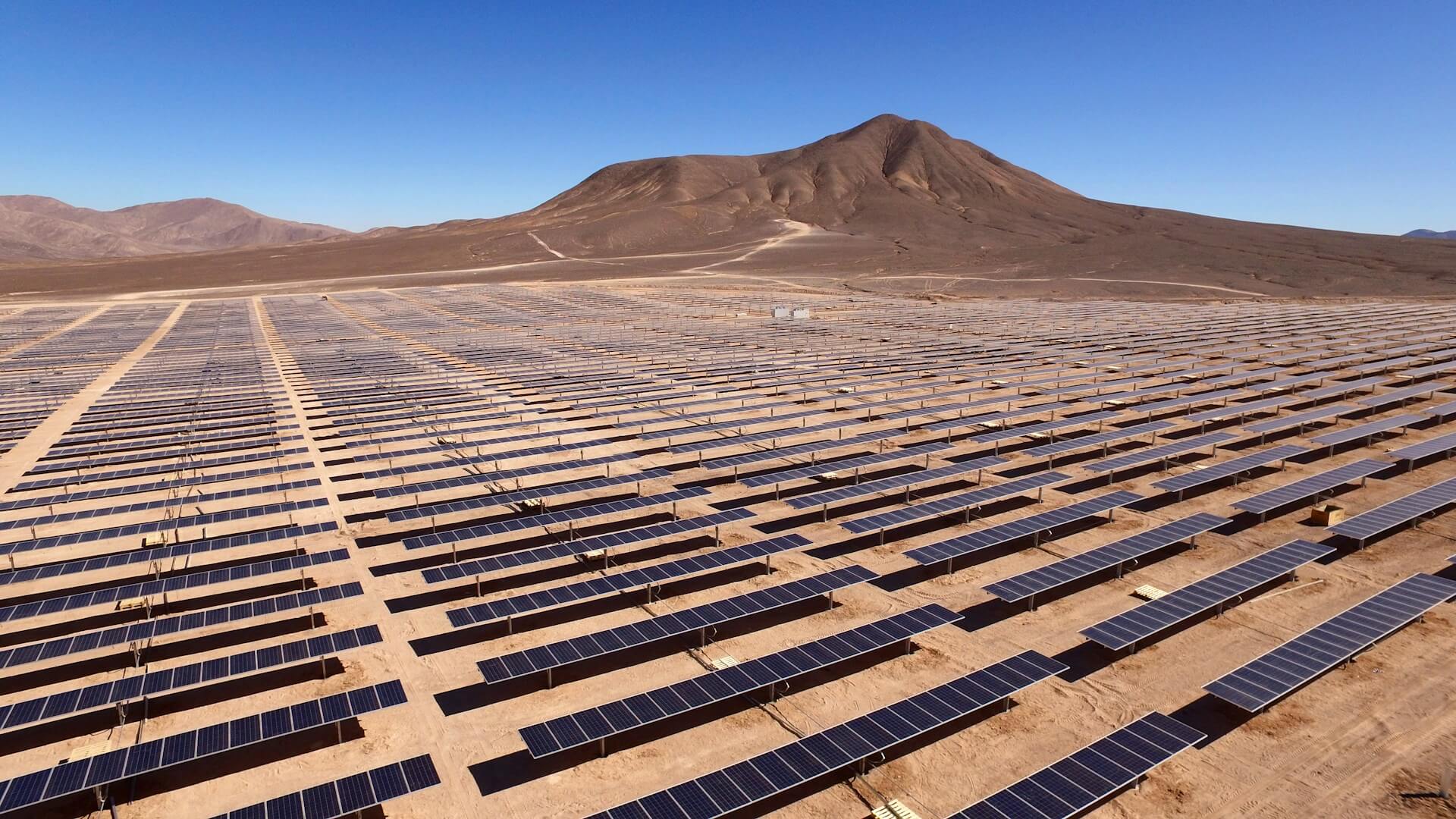 a large area of solar panels, a great example of renewable technology